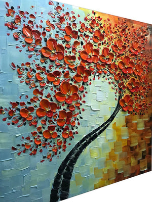 Canvas Art Paintings Square Red Floral Tree Palette Knife