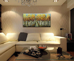 AsdamArt Handpainted oil paintings Yellow Birch Tree Abstract Painting(New year 10%discount)