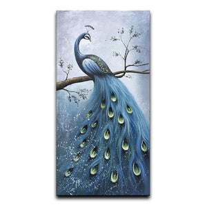 Emerald Drop Feather Smoky Blue Peacock Canvas Art for Hallway