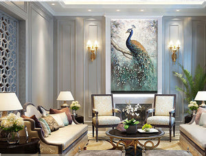 Decor Hallway Large 3D 100% Hand-painted Blue Peacock Canvas Paintings