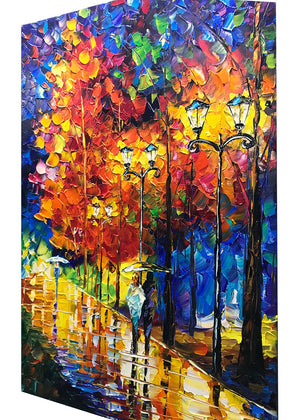 Autumn Painting Lover Stroll with Umbrella on Silent Street Canvas Art