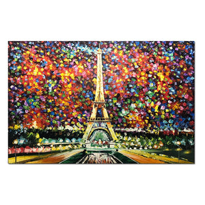 Colorful Canvas Art Eiffel Tower Oil Paintings Thick Oil No Fade
