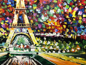 Colorful Canvas Art Eiffel Tower Oil Paintings Thick Oil No Fade