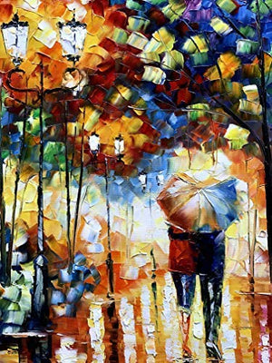 Cheap Art Canvas Rainy Night Lovers Walk In Park Colorful Vertical Paintings Gift for Spouse
