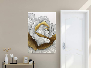 Extra Large Canvas Wall Art Giant Single White and Gold Flower Oil Painting