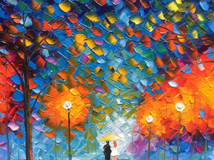 Hand Painted Paintings Romantic Rainy Night Lovers Walk Together Original Canvas Art