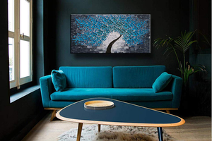 Large Blue Wall Art Modern Blue Flower Canvas Paintings Decor Living Room