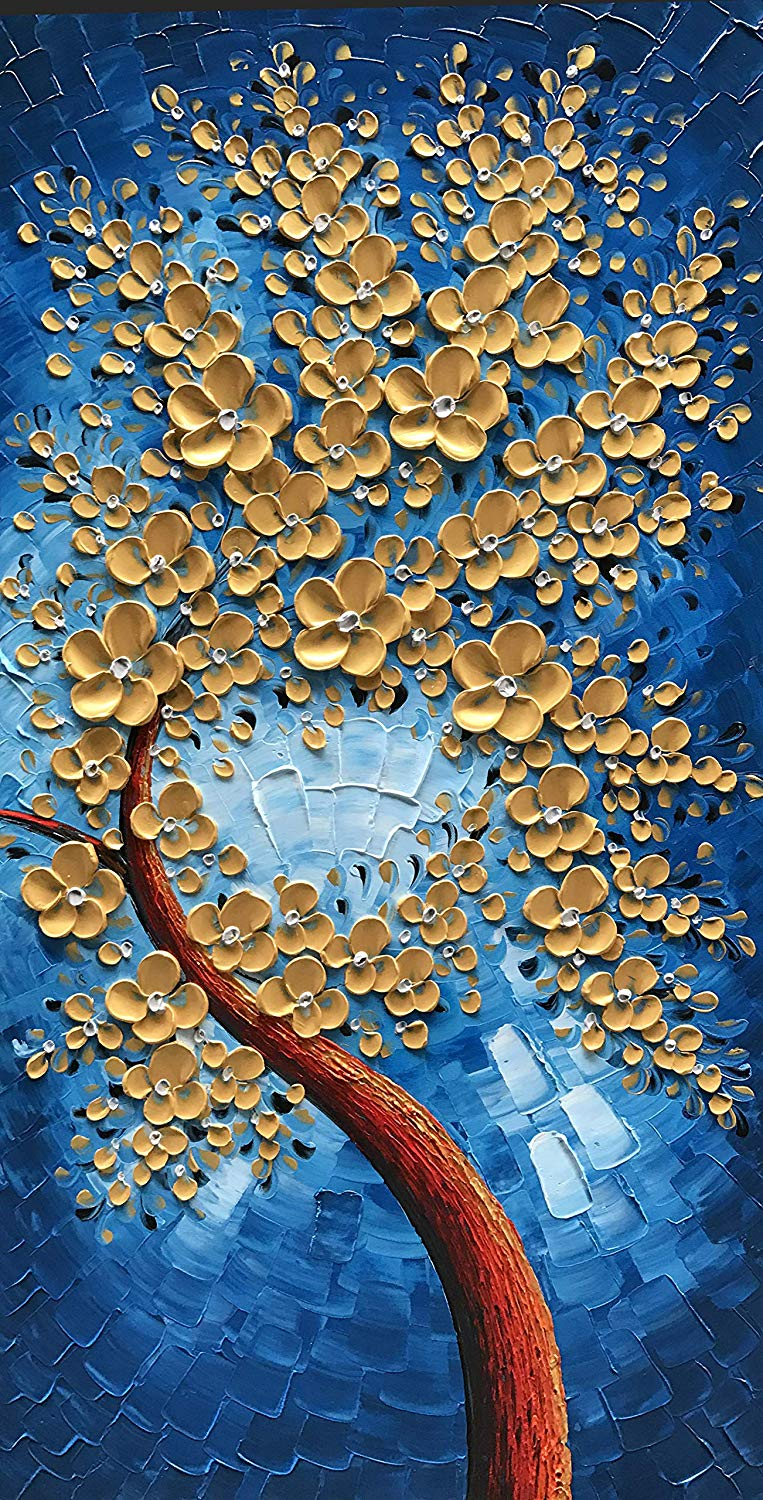 Large Original Oil Painting Vertical Gold Flower Canvas Art Decor Hous –  AsdamArt