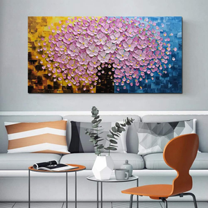 Large Wall Art Pink Flower Tree Canvas Paintings Decor Living Room