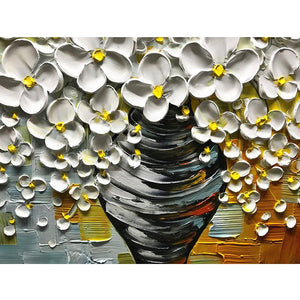 Large Wall Art White Flower Gray Vase Colorful Texture