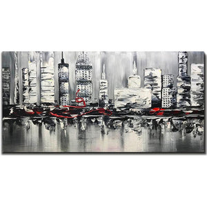 Gray Abstract Modern City Hand Painted Large Wall Art Decor