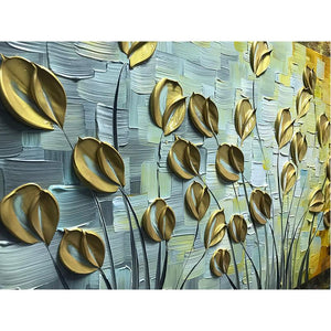 Gold Petals Clearly Texture Long Wall Art Canvas for Living Room