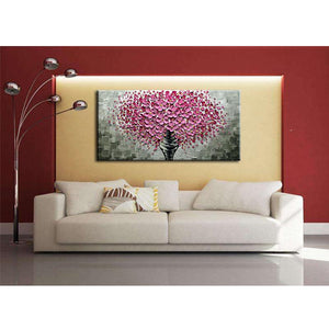 Horizontal Modern Wall Art  Pink Flower Tree for Living Room