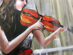 Big Canvas Wall Art Beautiful Girl Play Violin Square Oil Painting