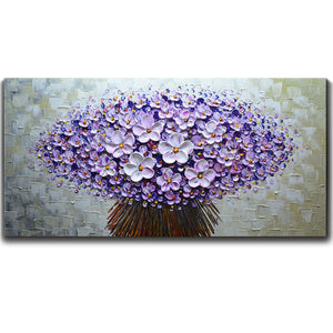 Modern Oil on Canvas Art Purple Bouquet 3D Hand Painted Waterproof Wall Art