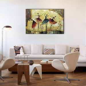 Four Dancing Girls Metallic Background Large Canvas Art for Bedroom