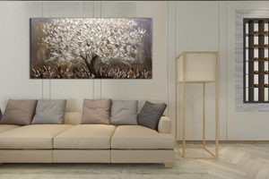 Original Acrylic Paintings for Sale Silver Flower Tree Decor Living Room