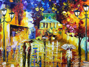 Abstract Painting Images Multi-color Rainy Bustling Streets Strolling