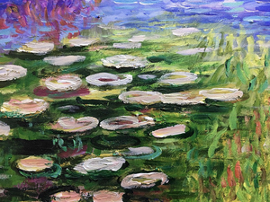 Original Modern art Countryside Lotus Pond under Moonlight