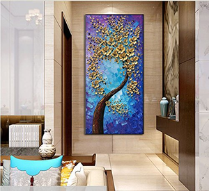 Vertical Paintings Gold Flower Tree Canvas Art Decor Living Room