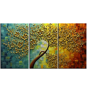 Canvas Wall Art Gold Flower Tree 3 Pieces Canvas Paintings for Living Room