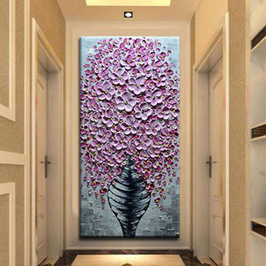 Pink Vertical Flower and Vase Wall Art Decor Hallway