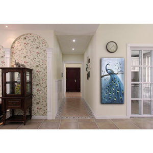 Emerald Drop Feather Smoky Blue Peacock Canvas Art for Hallway