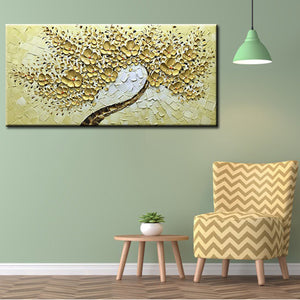 Gold Flower Brown Trunk Palette Knife Acrylic Wall Art Painting Cnavas