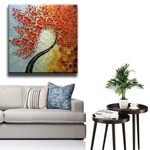Canvas Art Paintings Square Red Floral Tree Palette Knife