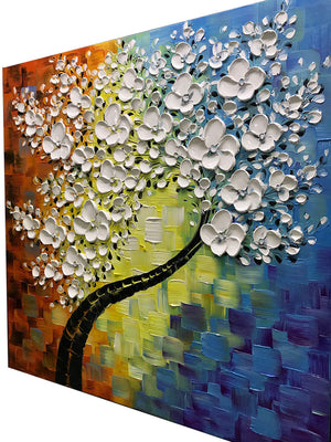 Square Canvas Art White Petals Black Black Trunk Clearly Texture
