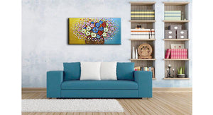 Wall Art Colorful Floral Paintings Bouquet Yellow Blue Background