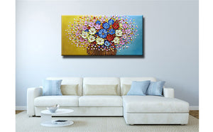 3D Hand Painted Modern Abstract Colorful Art Wall Art Flower Paintings for Living Room Bathroom Bedroom Fireplace Office