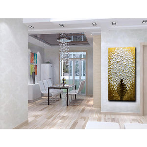 White Petals Yellow Pistil Brown Vase Vertical Wall Painting for Sale