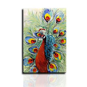 Multi-color 3D Hand Painted Tail Details Peacock Canvas