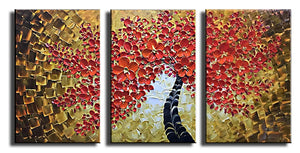 AsdamArt Handpainted oil paintings Red Art Work Maple Tree Pictures Abstract Art decor