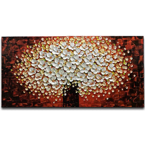 White Petals Dark Red Texture Flower Tree Bedroom Wall Pictures