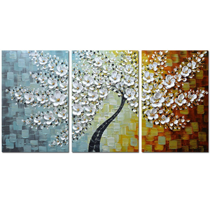 3 Piece Wall Decor White Flower Wealth Tree Paintings Decor Home Wall