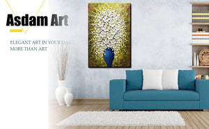 Canvas Art Paintings White Flower Petals Blue Vase Clearly Texture