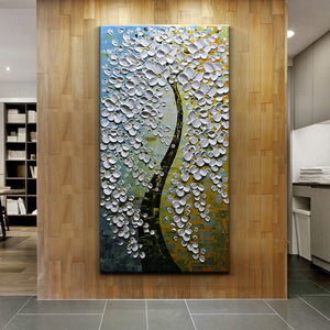 AsdamArt Handpainted oil paintings Modern White Abstract Floral Paintings