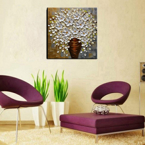 Oil painting Home Decoration Square White Flower with Vase Free Shipping