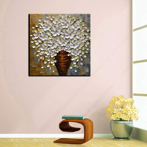 Oil painting Home Decoration Square White Flower with Vase Free Shipping