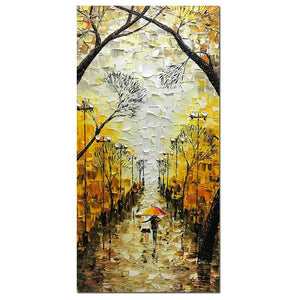 Abstract Wall Paintings Rainy Lovers Walking in Fall Street