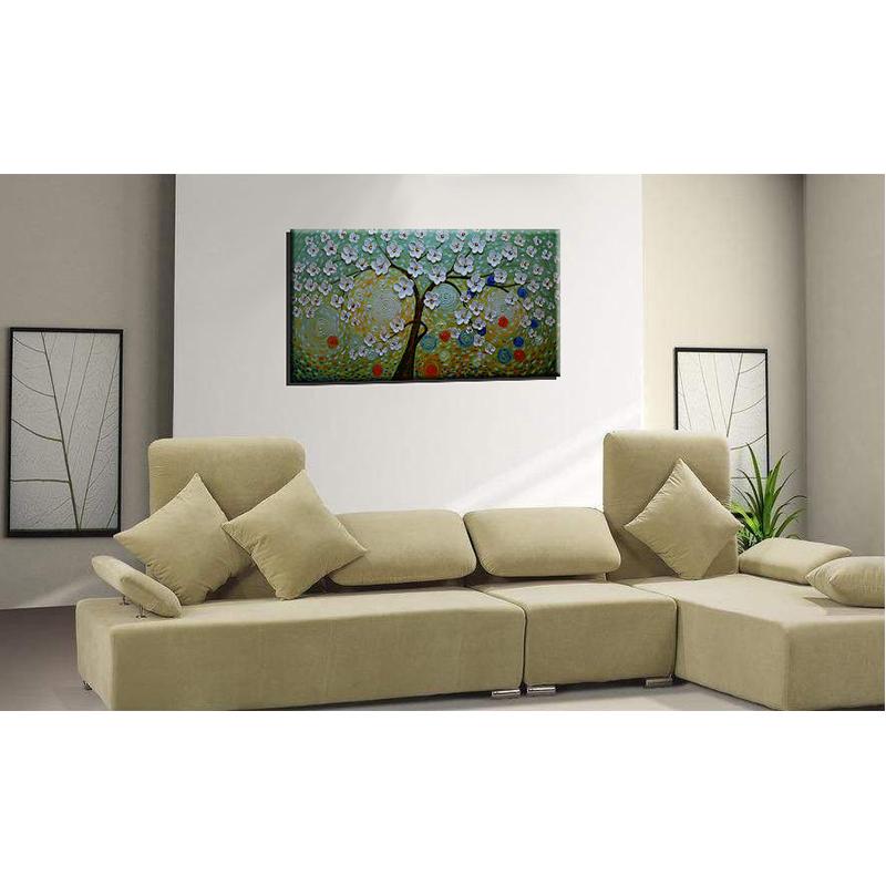 White Flower Tree Starry Night Background Contemporary Wall Paintings