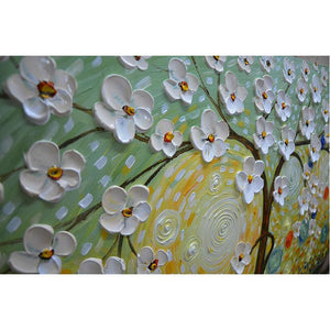 Large Wall Paintings White Petals Brown Trunk Green Background