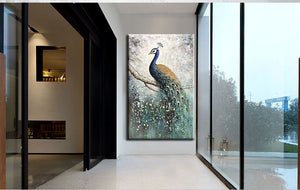 Decor Hallway Large 3D 100% Hand-painted Blue Peacock Canvas Paintings