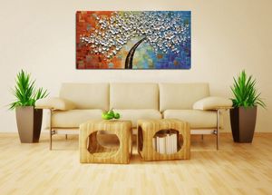 Palette Knife Oil Painting White Flower Tree Hand Painted Canvas Art