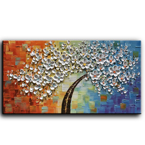 Palette Knife Oil Painting White Flower Tree Hand Painted Canvas Art