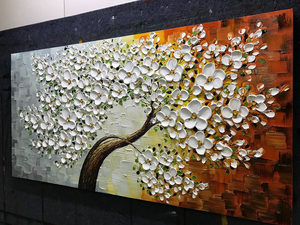 Abstract Flower Art White Thick Oil Petals Hand Painted Canvas Painting