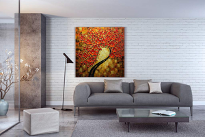 Abstract Flower Oil Painting Red Petal Clearly Textured Gift to Parent