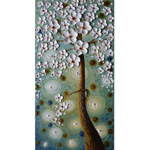 White Petals Brown Trunk Starry Night Abstract Flower Paintings